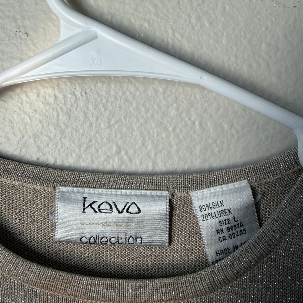 Kevo Silk Blend Silver Metallic Shimmer Knit Sleeveless Tank Top Shell Women’s L - Picture 3 of 4